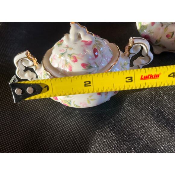 Vtg Lefton China Miniature Creamer & Covered Sugar Pink Rose Chintz NE794R Japan - Picture 9 of 10